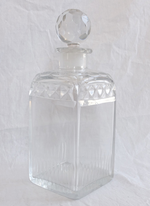 Mobile da liquore Impero di restauro in radica e cristallo Le Creusot, interno in marocchino rosso