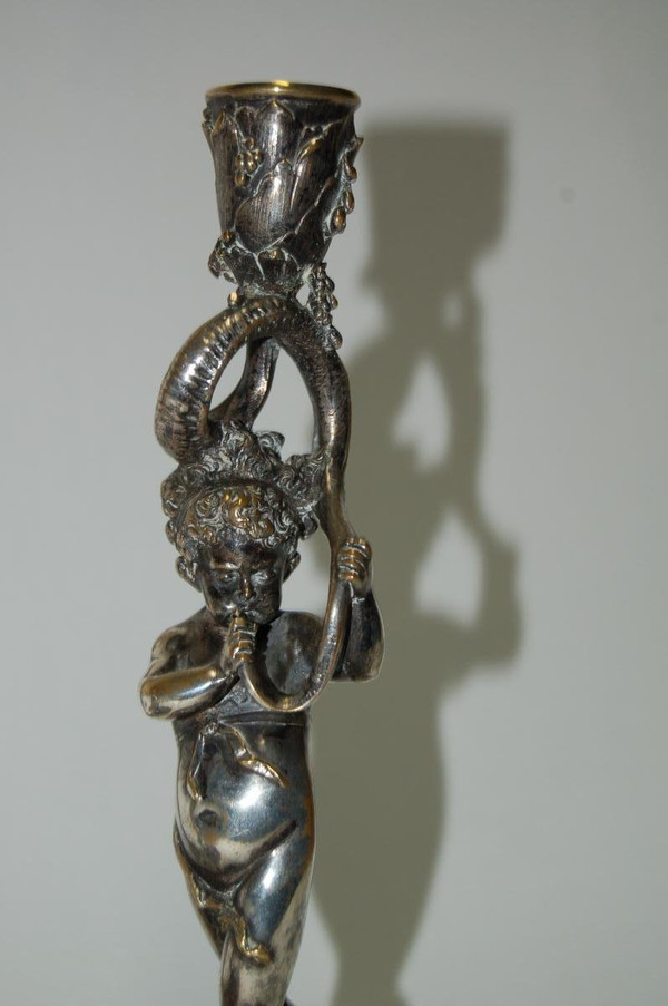Pair De Flambeaux En Bronze Argenté Dlg de Corneille Van Clève