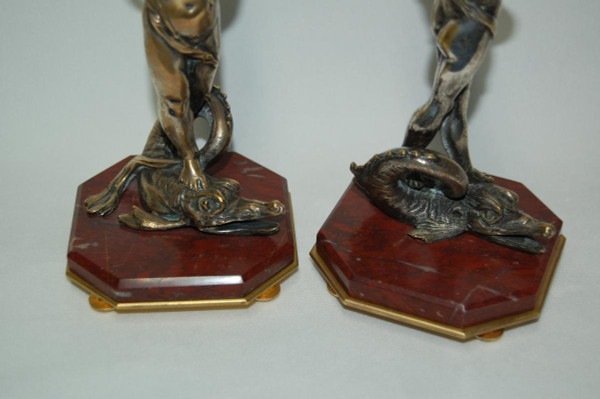 Pair De Flambeaux En Bronze Argenté Dlg de Corneille Van Clève