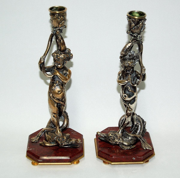 Pair De Flambeaux En Bronze Argenté Dlg de Corneille Van Clève