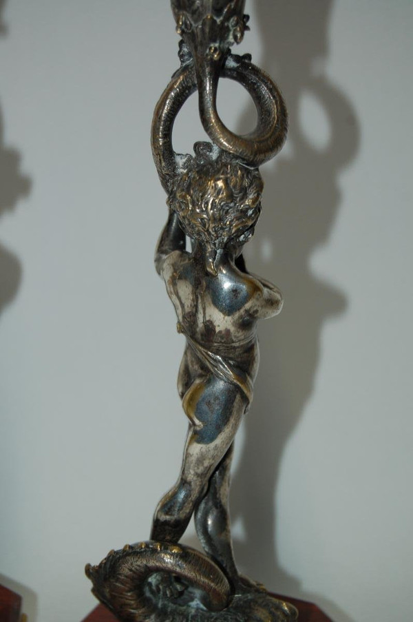 Pair De Flambeaux En Bronze Argenté Dlg de Corneille Van Clève