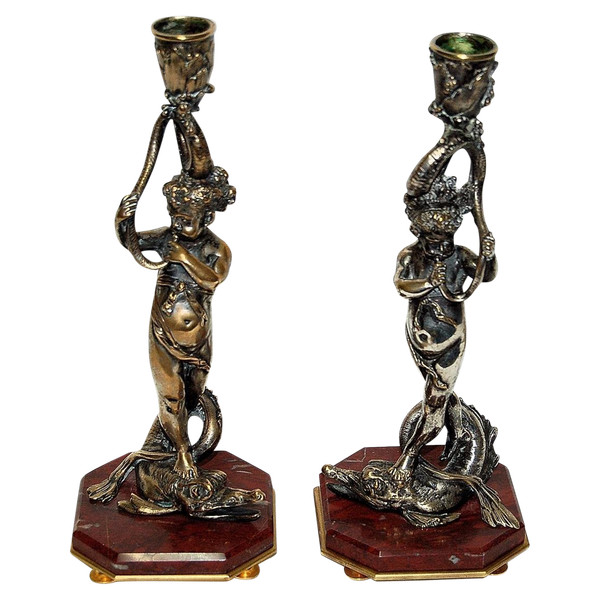 Pair De Flambeaux En Bronze Argenté Dlg de Corneille Van Clève