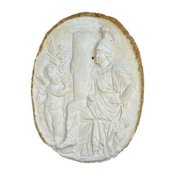 MEDAGLIONE OVALE A BASSORILIEVO BASATO SULLA DECORAZIONE DEL MONUMENTO AL CUORE DI LUIGI XVIII