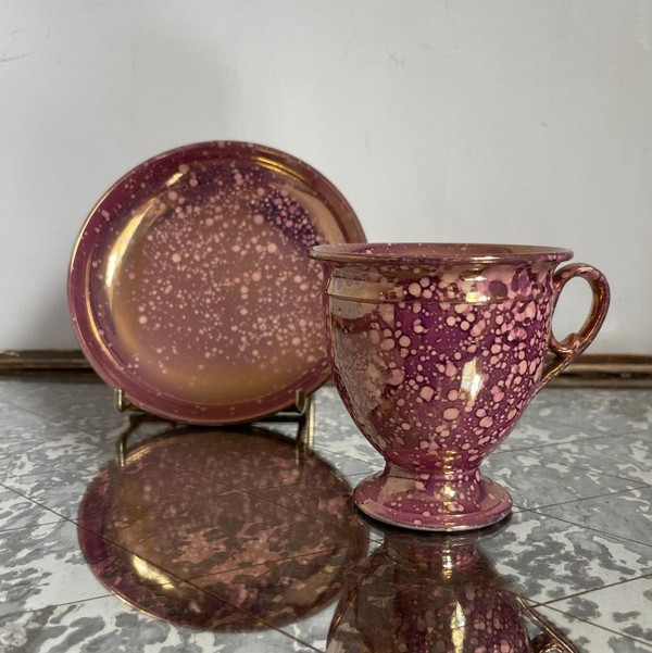 Sarreguemines, um 1830 - Eiförmige Tasse Burgos - Steingut in Porphyroptik