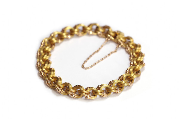 Bracciale delle Antiche Indie Occidentali in oro 18 carati, bracciale del 1880, bracciale intrecciato, gioielli delle Indie Occidentali
