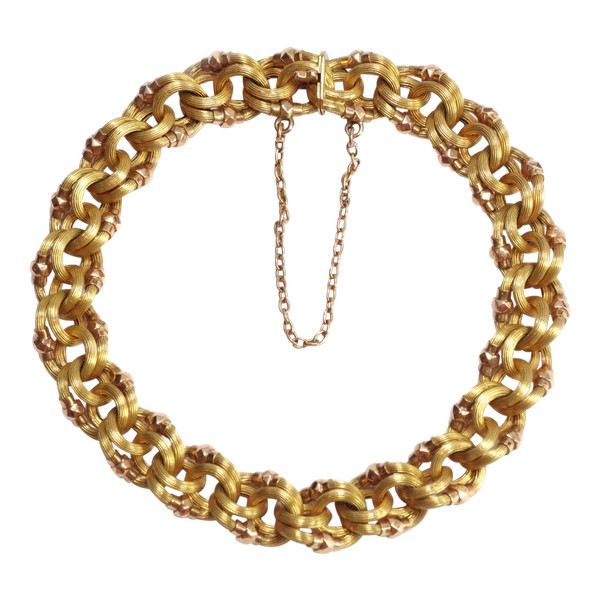 Bracciale delle Antiche Indie Occidentali in oro 18 carati, bracciale del 1880, bracciale intrecciato, gioielli delle Indie Occidentali