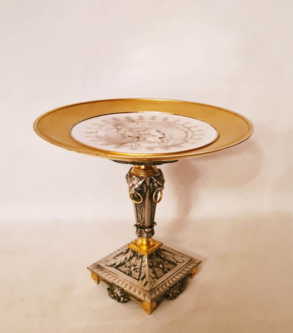 Oudry publisher and Faraoni sculptor 1869 Tazza cup gilded and silvered bronze
