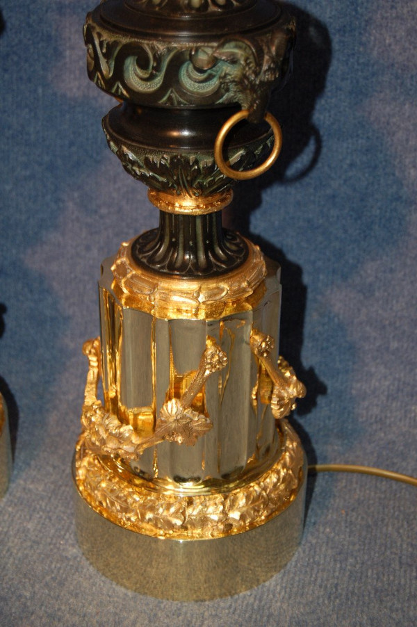 Important Pair Of Gilded Bronze Mercury Lamps 19th Century