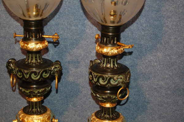 Important Pair Of Gilded Bronze Mercury Lamps 19th Century
