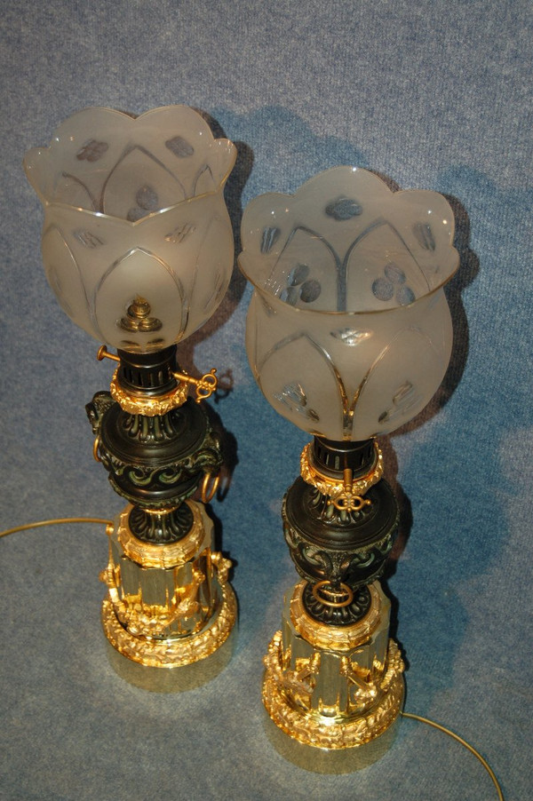Important Pair Of Gilded Bronze Mercury Lamps 19th Century