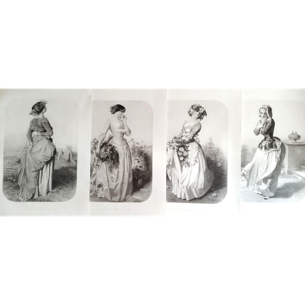 Les Quatre Saisons Série De 4 Gravures Par Posselwhite d'Après Vidal Goupil éditeur