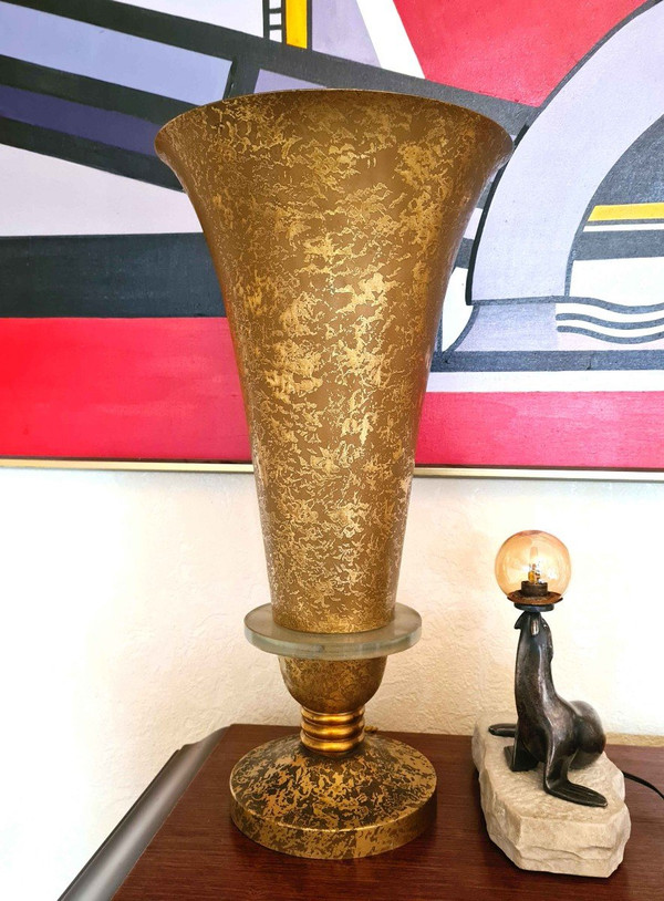 Lampada Art Déco molto grande attribuita a Genet Et Michon