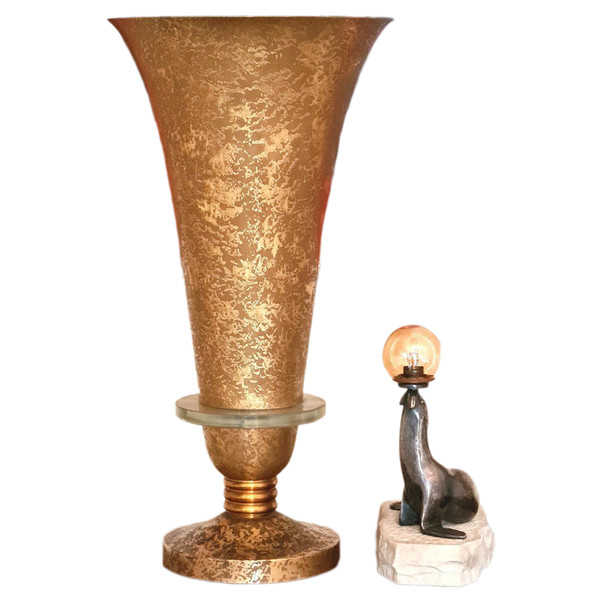 Lampada Art Déco molto grande attribuita a Genet Et Michon