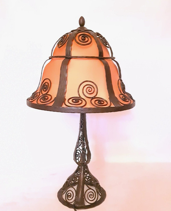 Large Art Deco 1925 Wrought Iron Lamp