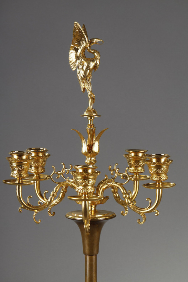 PAIR OF CANDELABRAS IN GILDED BRONZE