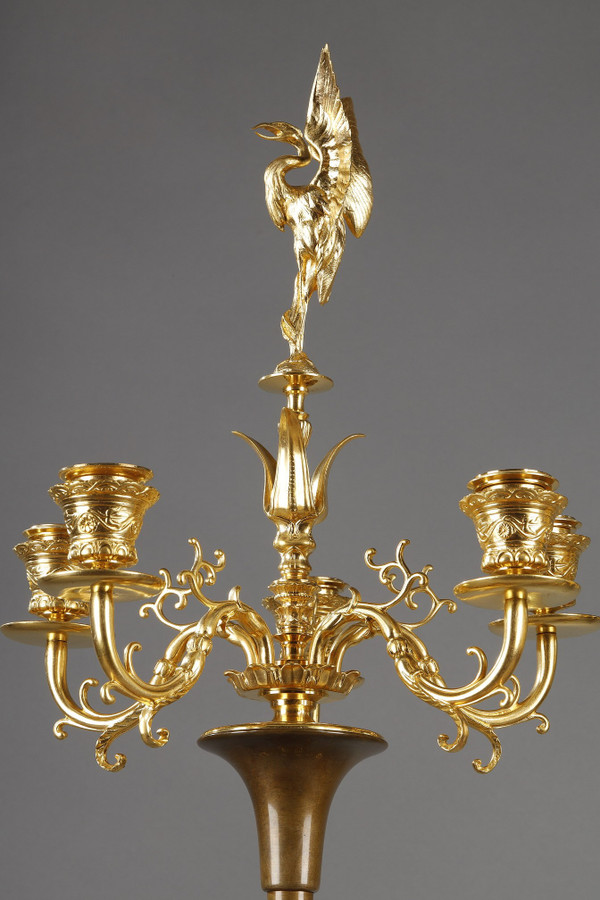 PAIR OF CANDELABRAS IN GILDED BRONZE