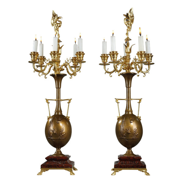 PAIR OF CANDELABRAS IN GILDED BRONZE
