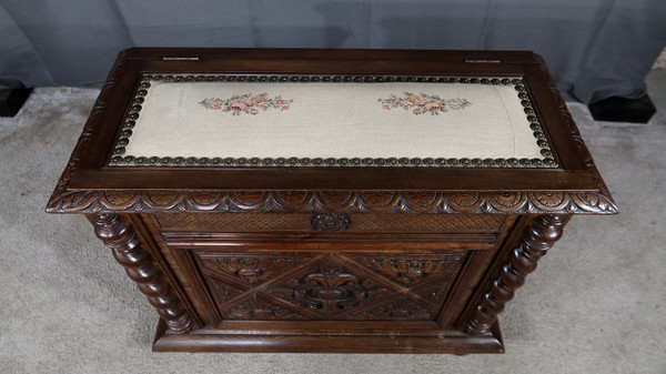 Coffre à Linge de palier en Hêtre et Noyer massif, style Louis XIII – Fin XIXe