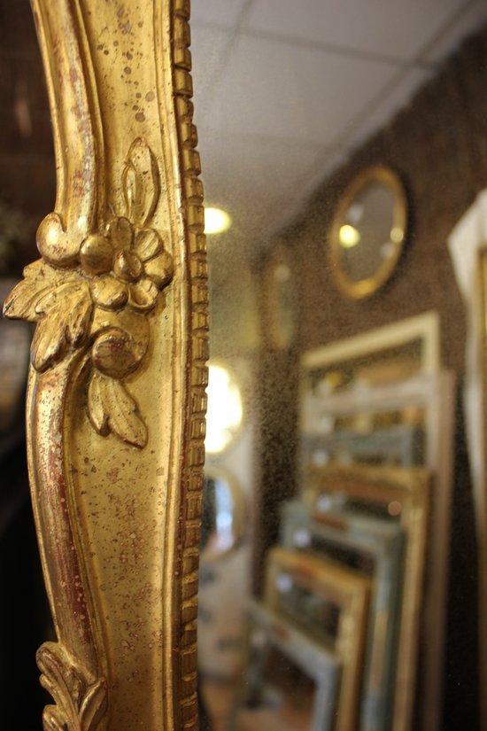 Pair Of Louis XV Style Mirrors, Carved Wood, Gold Leaf 40 X 70 Cm
