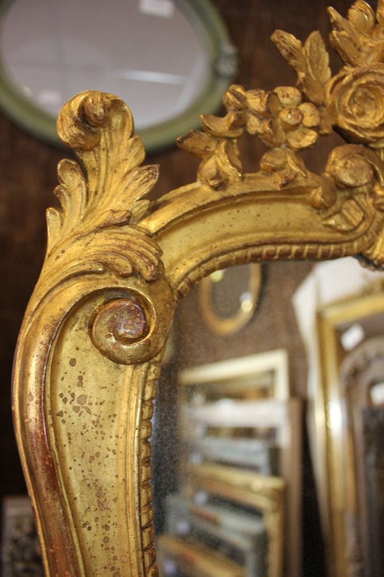 Pair Of Louis XV Style Mirrors, Carved Wood, Gold Leaf 40 X 70 Cm