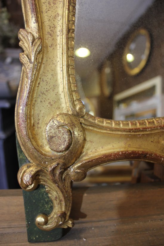 Pair Of Louis XV Style Mirrors, Carved Wood, Gold Leaf 40 X 70 Cm