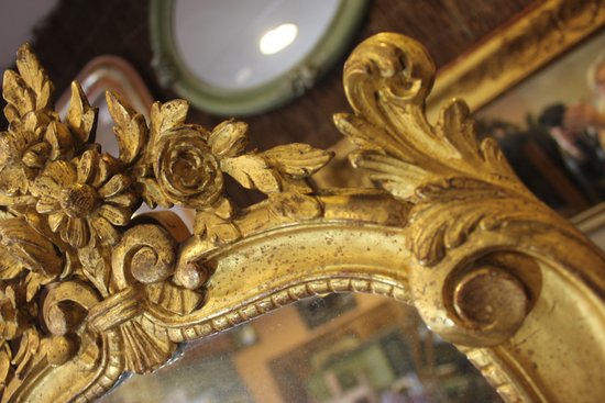 Pair Of Louis XV Style Mirrors, Carved Wood, Gold Leaf 40 X 70 Cm