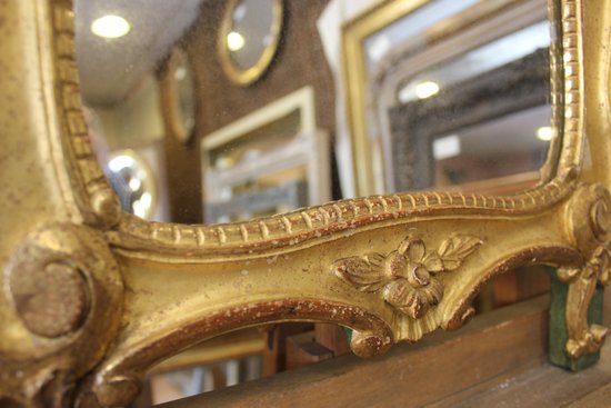 Pair Of Louis XV Style Mirrors, Carved Wood, Gold Leaf 40 X 70 Cm