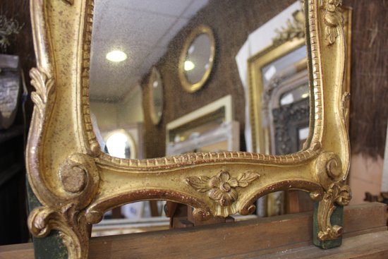 Pair Of Louis XV Style Mirrors, Carved Wood, Gold Leaf 40 X 70 Cm