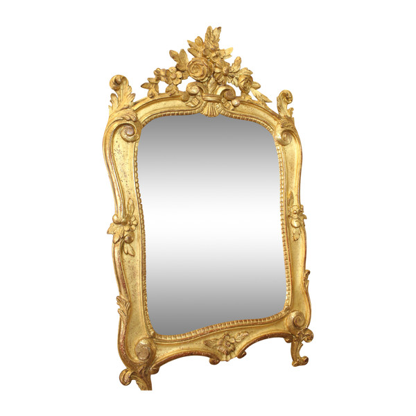  Miroir Style Louis XV, Bois Sculpté, Feuille d'Or 40 X 70 Cm