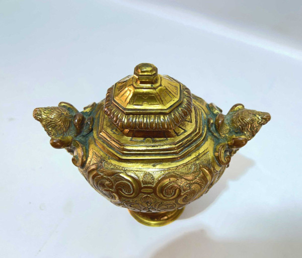 Covered Vase, Cassolette, In Gilded Copper Regency Period