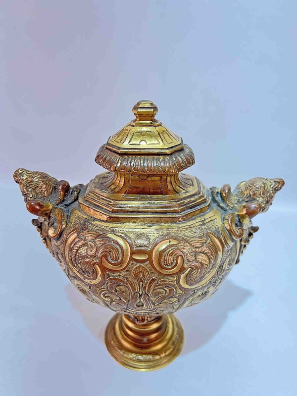 Covered Vase, Cassolette, In Gilded Copper Regency Period