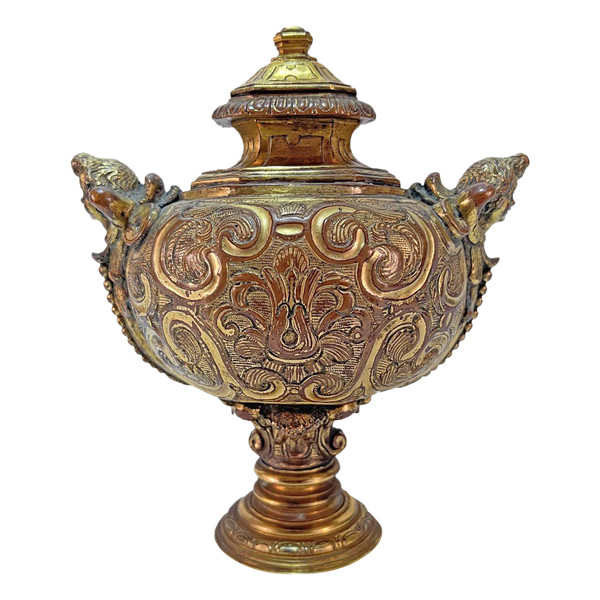 Covered Vase, Cassolette, In Gilded Copper Regency Period