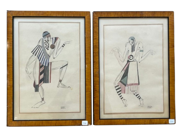 Peter Stepanovic GALADZEV (1900-1971), paire de dessins de danseurs
