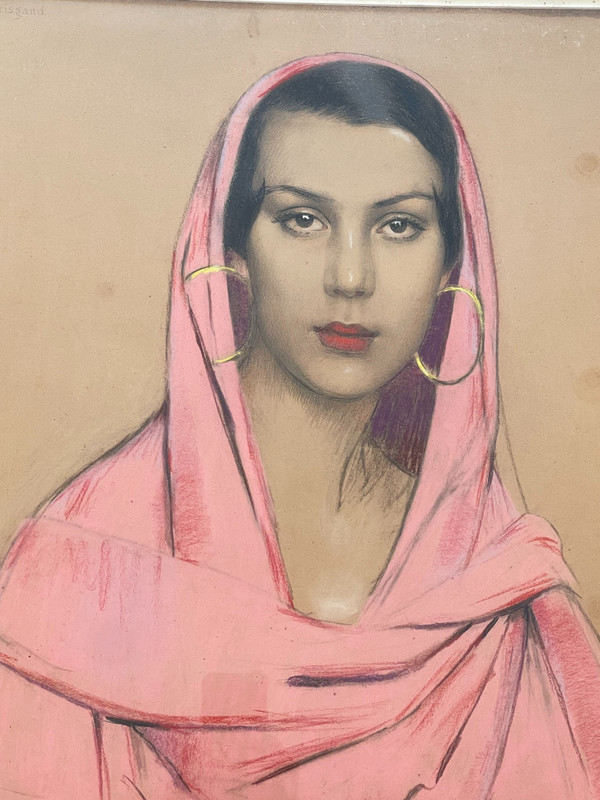 Portrait of a veiled woman by Gustave BRISGAND (1867-1944), Art Déco, France
