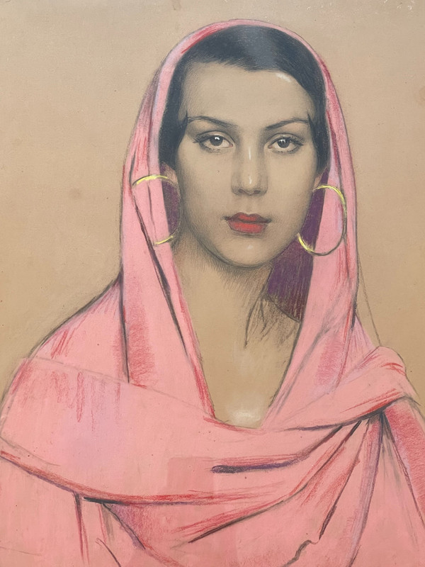 Portrait of a veiled woman by Gustave BRISGAND (1867-1944), Art Déco, France