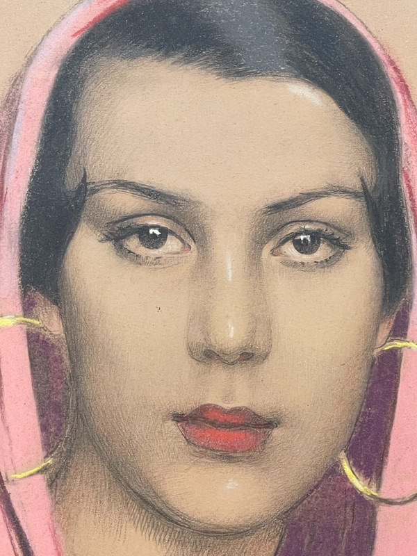 Portrait of a veiled woman by Gustave BRISGAND (1867-1944), Art Déco, France