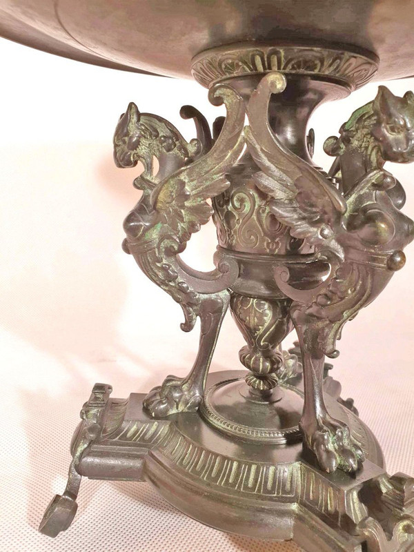 Antique Patinated Bronze Tazza Signed And Dated 1873