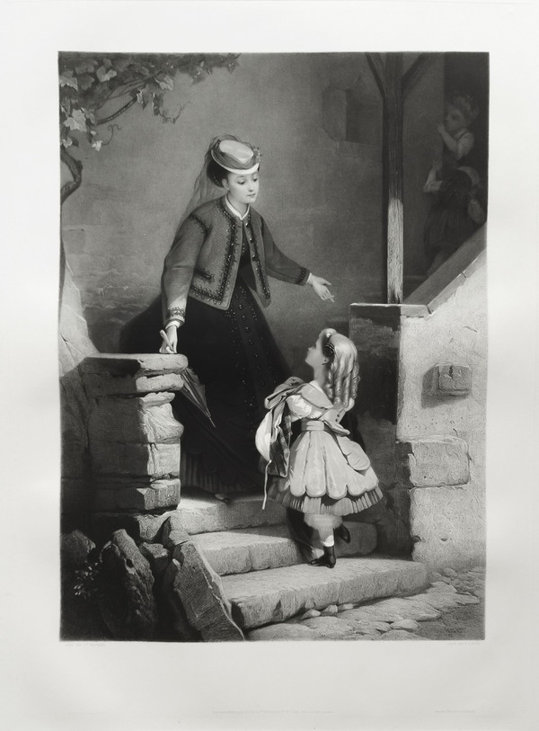 Etching Woman And The Little Girl 19th C Engraving After Brochart Old Print