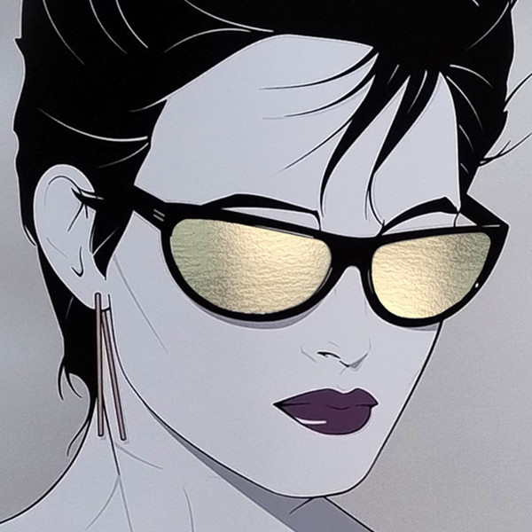 Affiche d'art originale magnifique de Patrick Nagel « Lunettes de soleil à feuille d'argent » des années 1980.