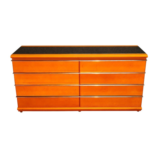 Commode Gainée De Cuir à Plateau En Opaline 70's