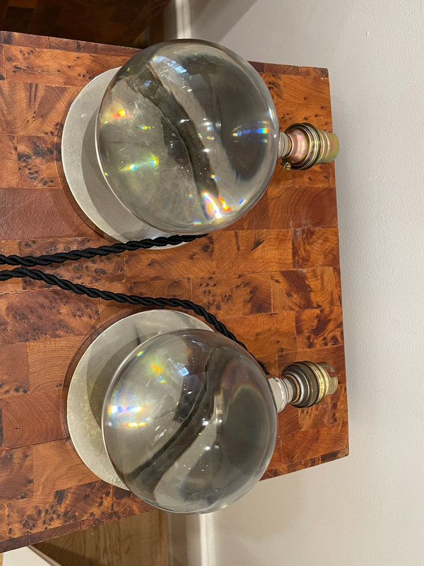  Coppia di lampade a sfera in cristallo, Jacques ADNET (1900-1984) per BACCARAT
