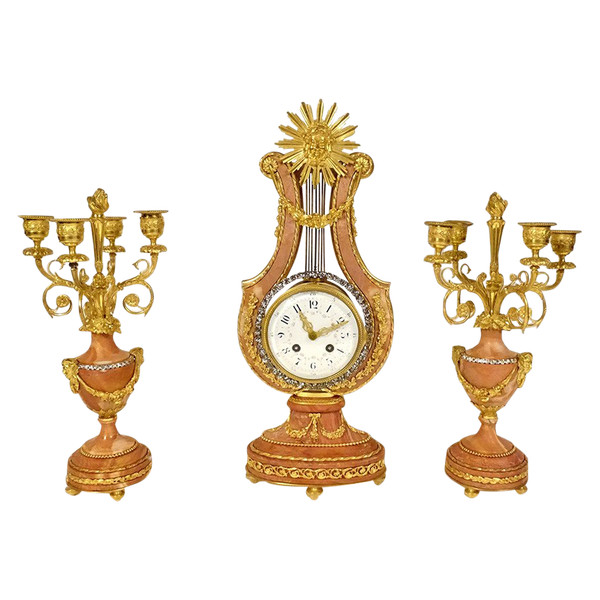Clock Candelabra Trim 4 Lights Bronze Pink Marble Napoleon III 19th