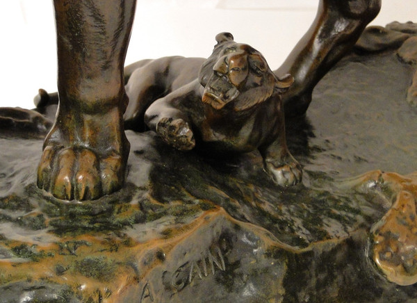 Auguste Cain Scultura in bronzo Leonessa e cuccioli Susse Frères Parigi XIX secolo