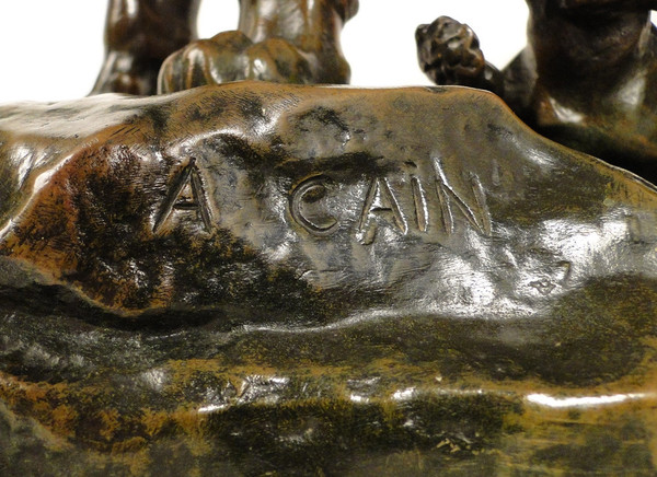 Auguste Cain Scultura in bronzo Leonessa e cuccioli Susse Frères Parigi XIX secolo