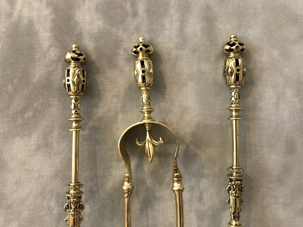 Set di 3 pezzi da camino in ottone del XIX secolo 