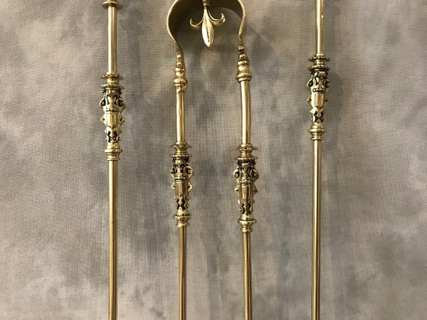 Set di 3 pezzi da camino in ottone del XIX secolo 