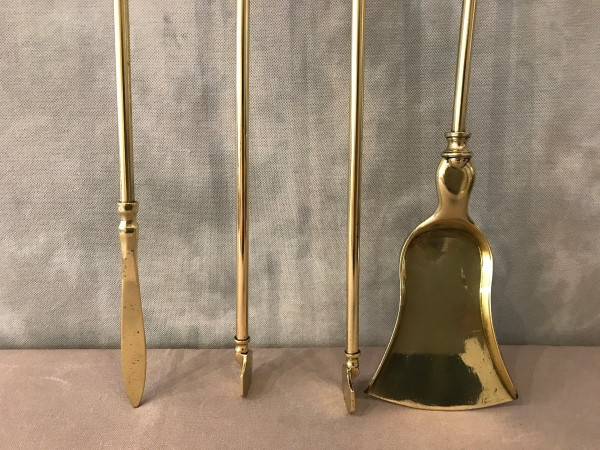 Set di 3 pezzi da camino in ottone del XIX secolo 