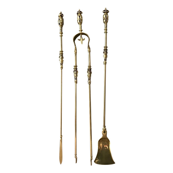 Set di 3 pezzi da camino in ottone del XIX secolo 