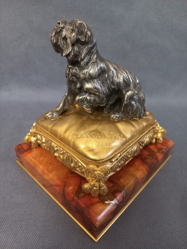 P Lecourtier Schmuckkästchen aus Silberbronze und vergoldeter Bronze