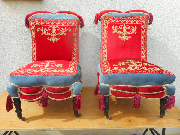 Pair of Napoleon III period low chairs